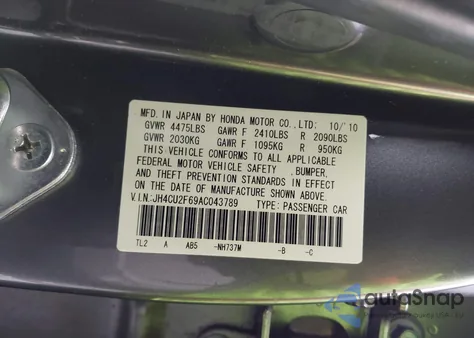 2010 Acura Tsx 2.4 из США, поврежденный, VIN JH4CU2F69AC043789